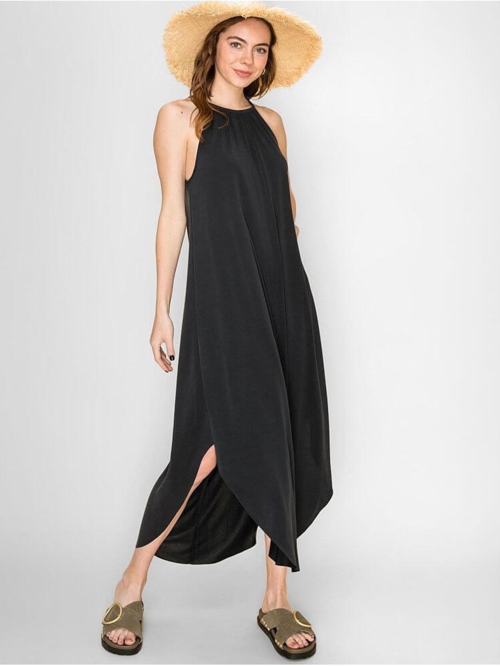 Double Zero Black Halter Maxi Dress with Side Slits